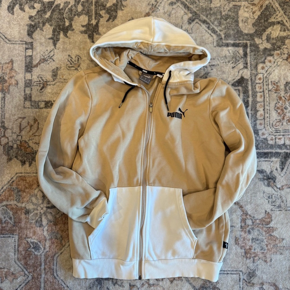 Puma Beige and White Zip-Up Hoodie
